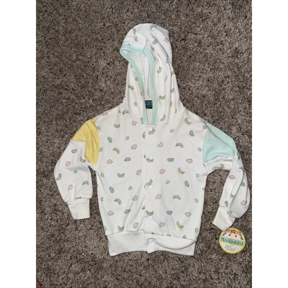 Vintage Mockingbird Baby Hoodie 24 months 1980s‎ Pastel Animal Print